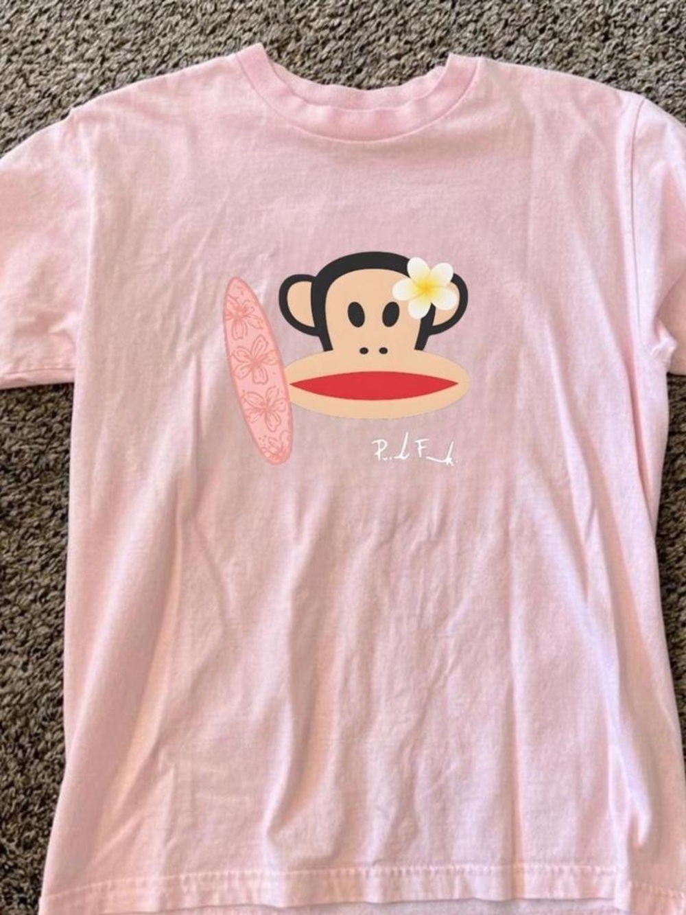 Gildan Pink Short-Sleeve Tee with Surfing Monkey Graphic